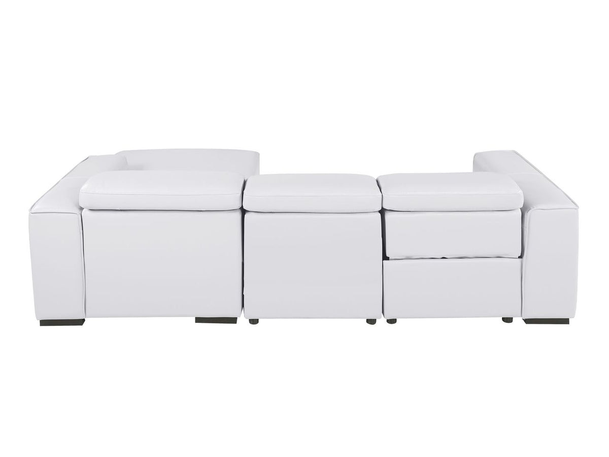 DivanItalia White Italian Leather 3-Piece Power Reclining Sectional with Chaise – 1224WH-3PC-CH