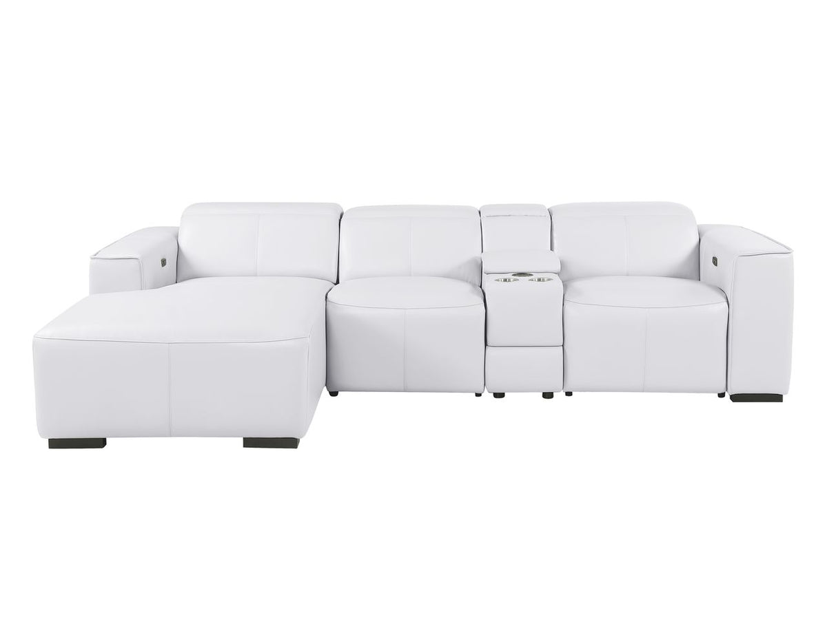 DivanItalia White Italian Leather 4-Piece Power Reclining Sectional with Chaise – 1224WH-4PC-CH