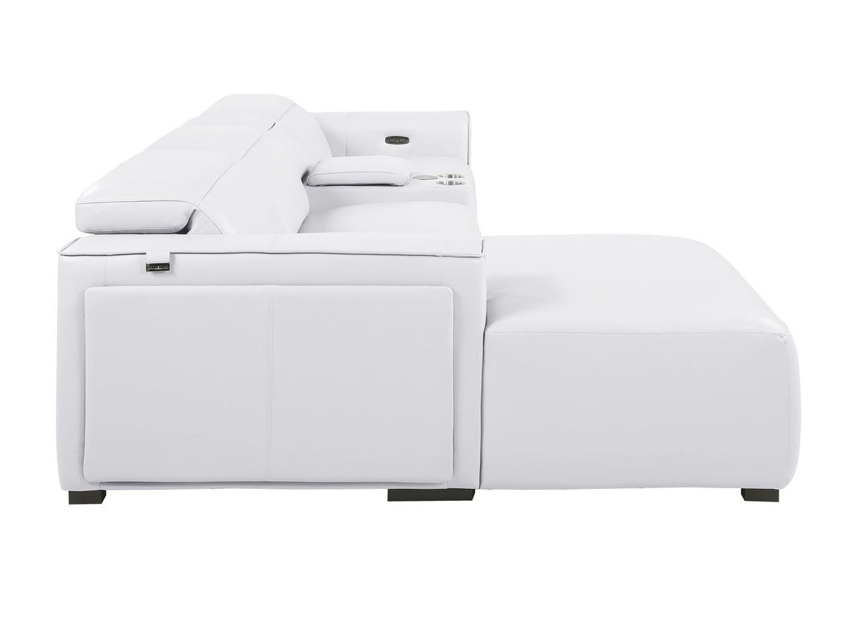 DivanItalia White Italian Leather 4-Piece Power Reclining Sectional with Chaise – 1224WH-4PC-CH