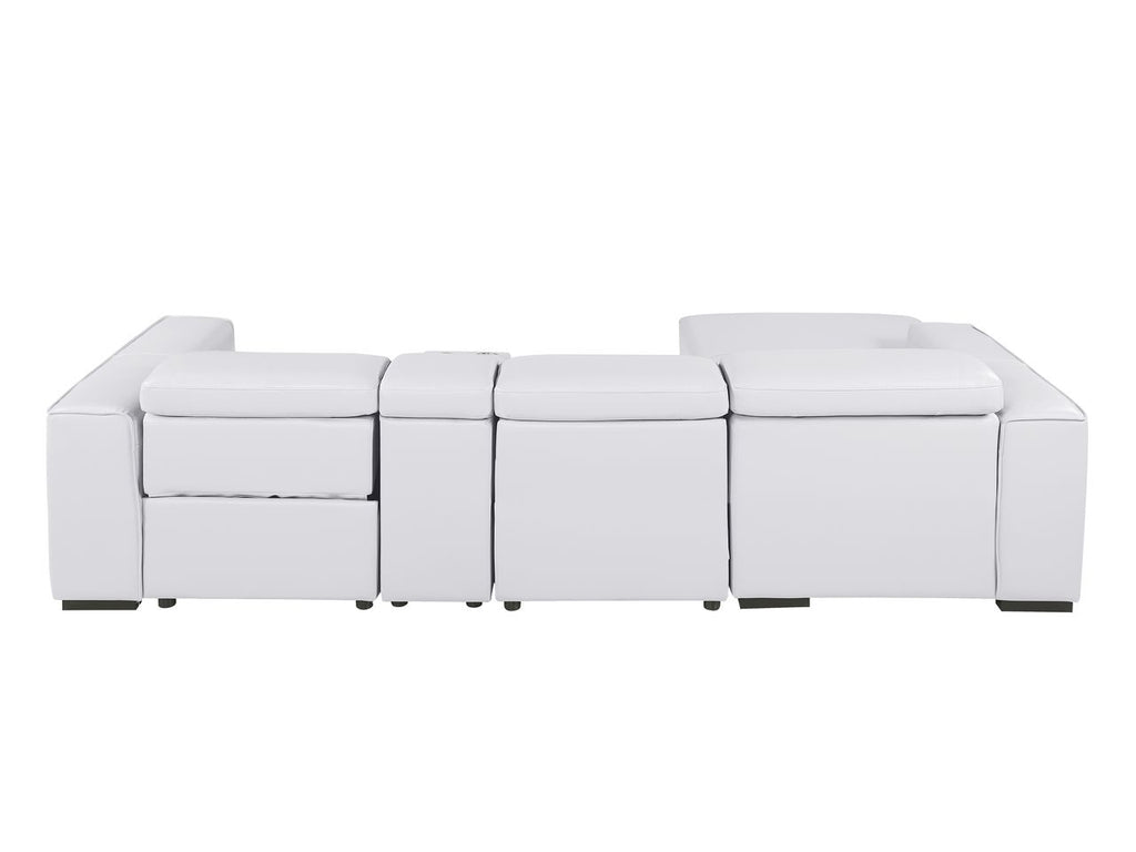 DivanItalia White Italian Leather 4-Piece Power Reclining Sectional with Chaise – 1224WH-4PC-CH