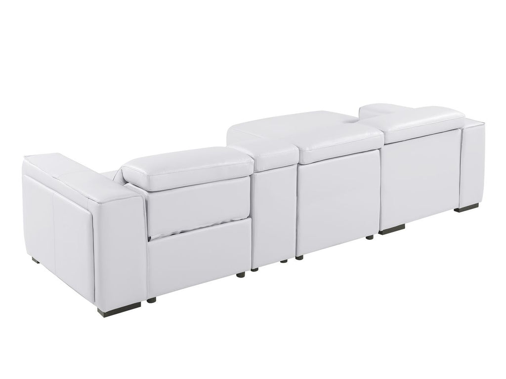 DivanItalia White Italian Leather 4-Piece Power Reclining Sectional with Chaise – 1224WH-4PC-CH