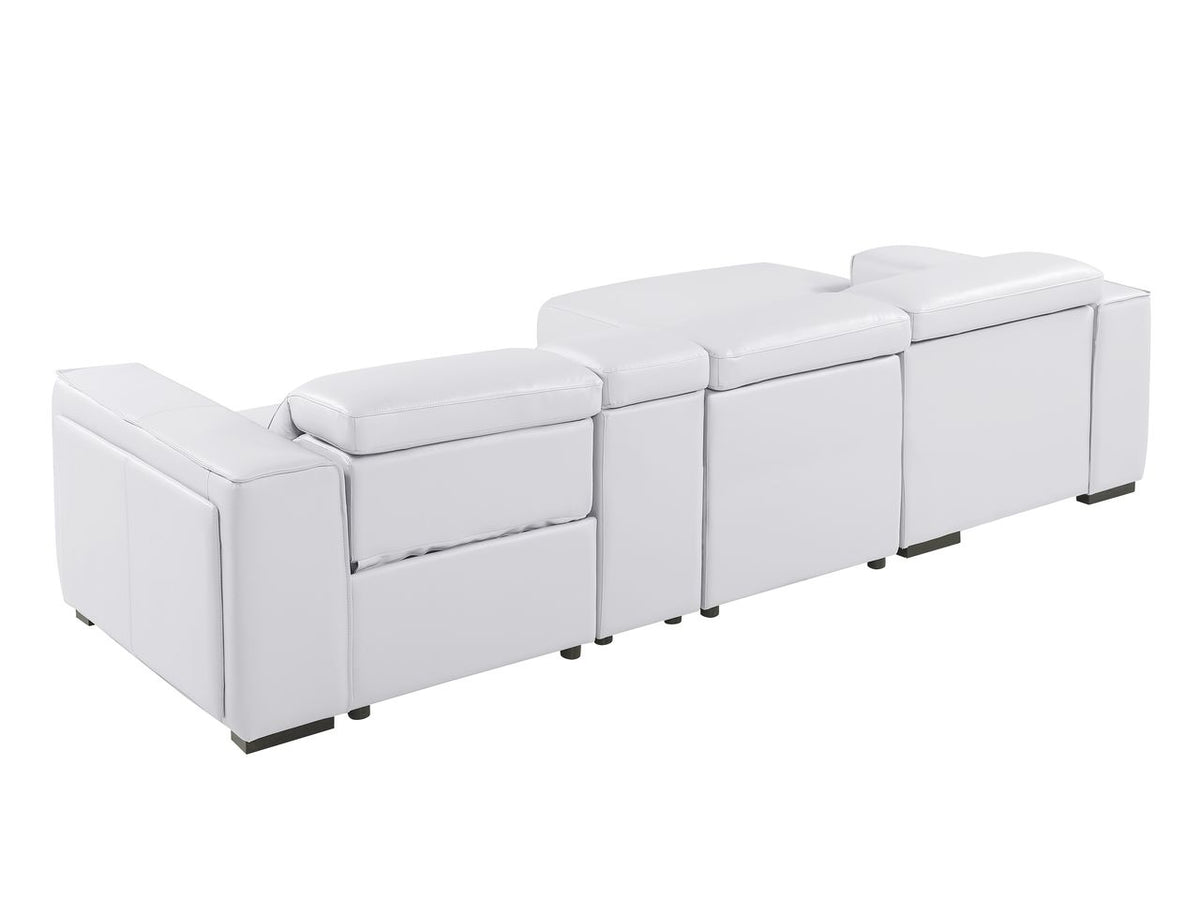 DivanItalia White Italian Leather 4-Piece Power Reclining Sectional with Chaise – 1224WH-4PC-CH
