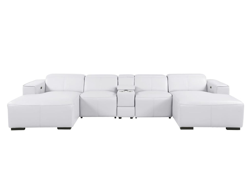 DivanItalia White Italian Leather 5-Piece Sectional Sofa with Double Chaise – 1224WH-5PC-2CH