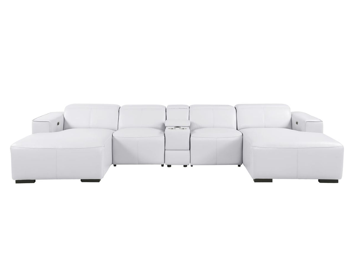 DivanItalia White Italian Leather 5-Piece Sectional Sofa with Double Chaise – 1224WH-5PC-2CH