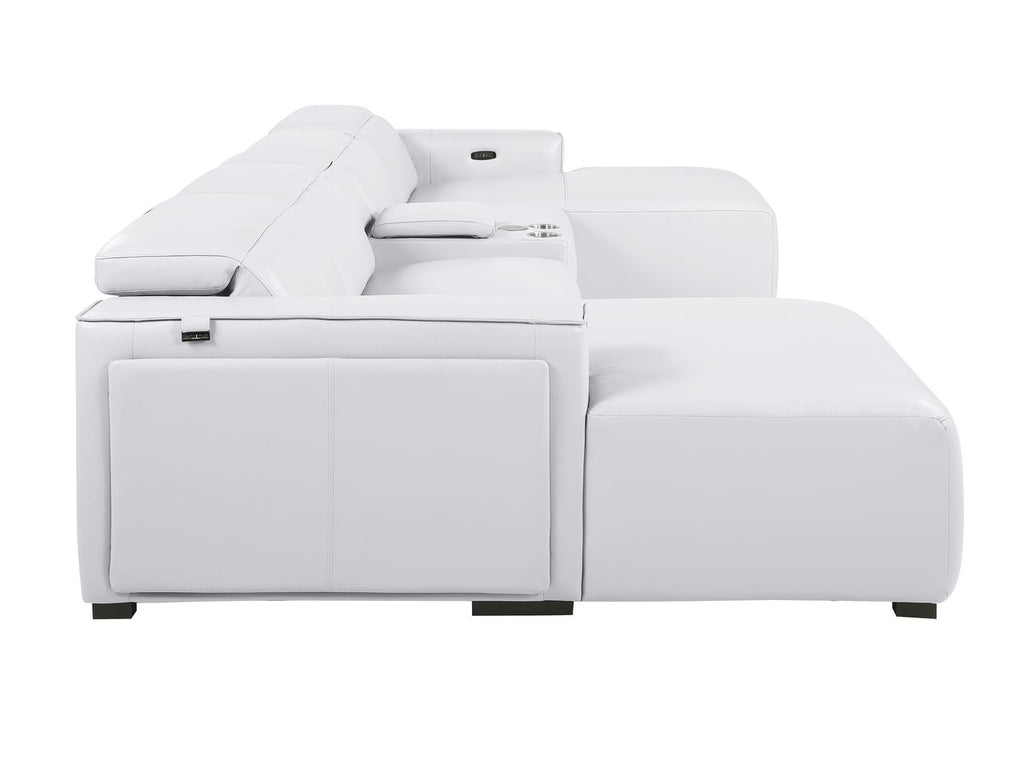 DivanItalia White Italian Leather 5-Piece Sectional Sofa with Double Chaise – 1224WH-5PC-2CH