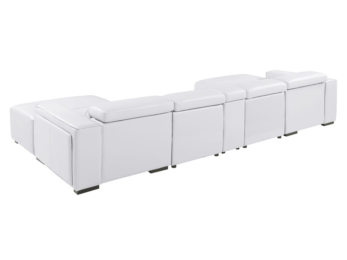 DivanItalia White Italian Leather 5-Piece Sectional Sofa with Double Chaise – 1224WH-5PC-2CH