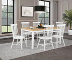 Coaster 122501-S7W 7 pc Andrews two tone light ash and white finish wood mid-century dining table set white spindle back chairs