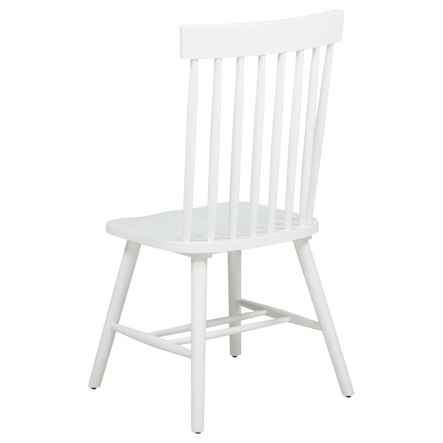 Coaster 122501-S7W 7 pc Andrews two tone light ash and white finish wood mid-century dining table set white spindle back chairs