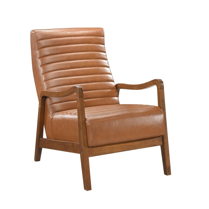 Homelegance 1226BRW-1 Carlson brown faux leather channel back mid century modern high back accent chair