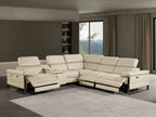 Global United DivanItalia Beige Italian Leather 6-Piece Power Reclining Sectional Sofa with Power Adjustable Headrests and Wireless Charging – 1246BG-6PC