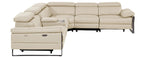 Global United DivanItalia Beige Italian Leather 6-Piece Power Reclining Sectional Sofa with Power Adjustable Headrests and Wireless Charging – 1246BG-6PC