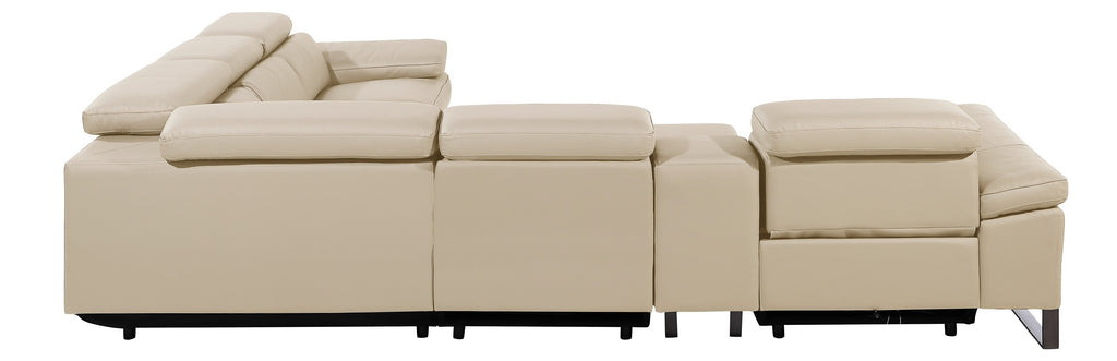 Global United DivanItalia Beige Italian Leather 6-Piece Power Reclining Sectional Sofa with Power Adjustable Headrests and Wireless Charging – 1246BG-6PC