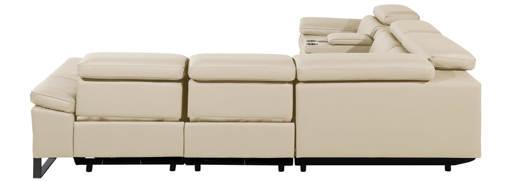 Global United DivanItalia Beige Italian Leather 6-Piece Power Reclining Sectional Sofa with Power Adjustable Headrests and Wireless Charging – 1246BG-6PC