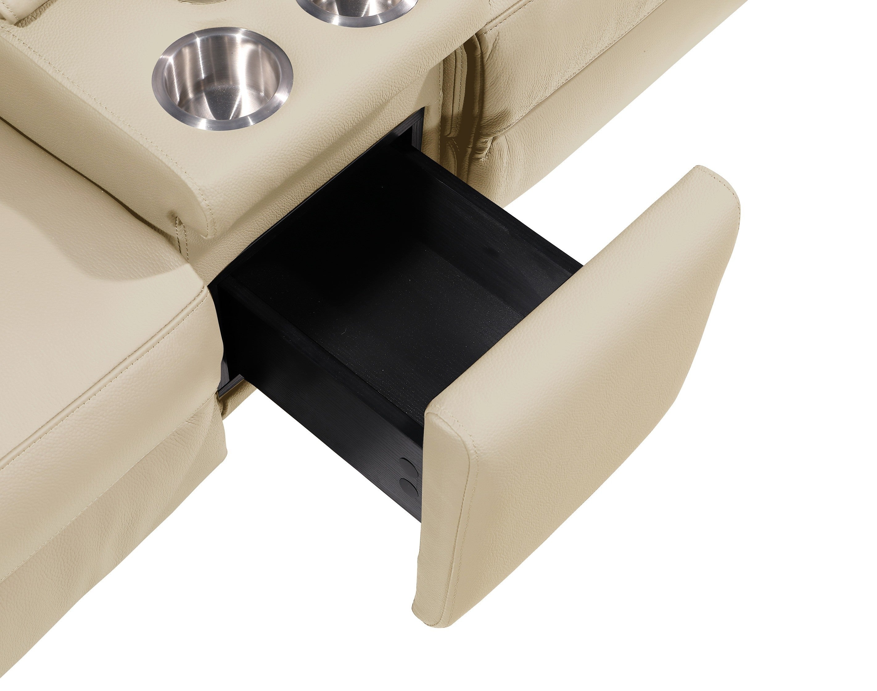 Global United DivanItalia Beige Italian Leather 6-Piece Power Reclining Sectional Sofa with Power Adjustable Headrests and Wireless Charging – 1246BG-6PC