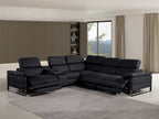 Global United 1246BK-6PC 6 pc Divan black italian leather power reclining sectional sofa power adjustable headrests wireless charging