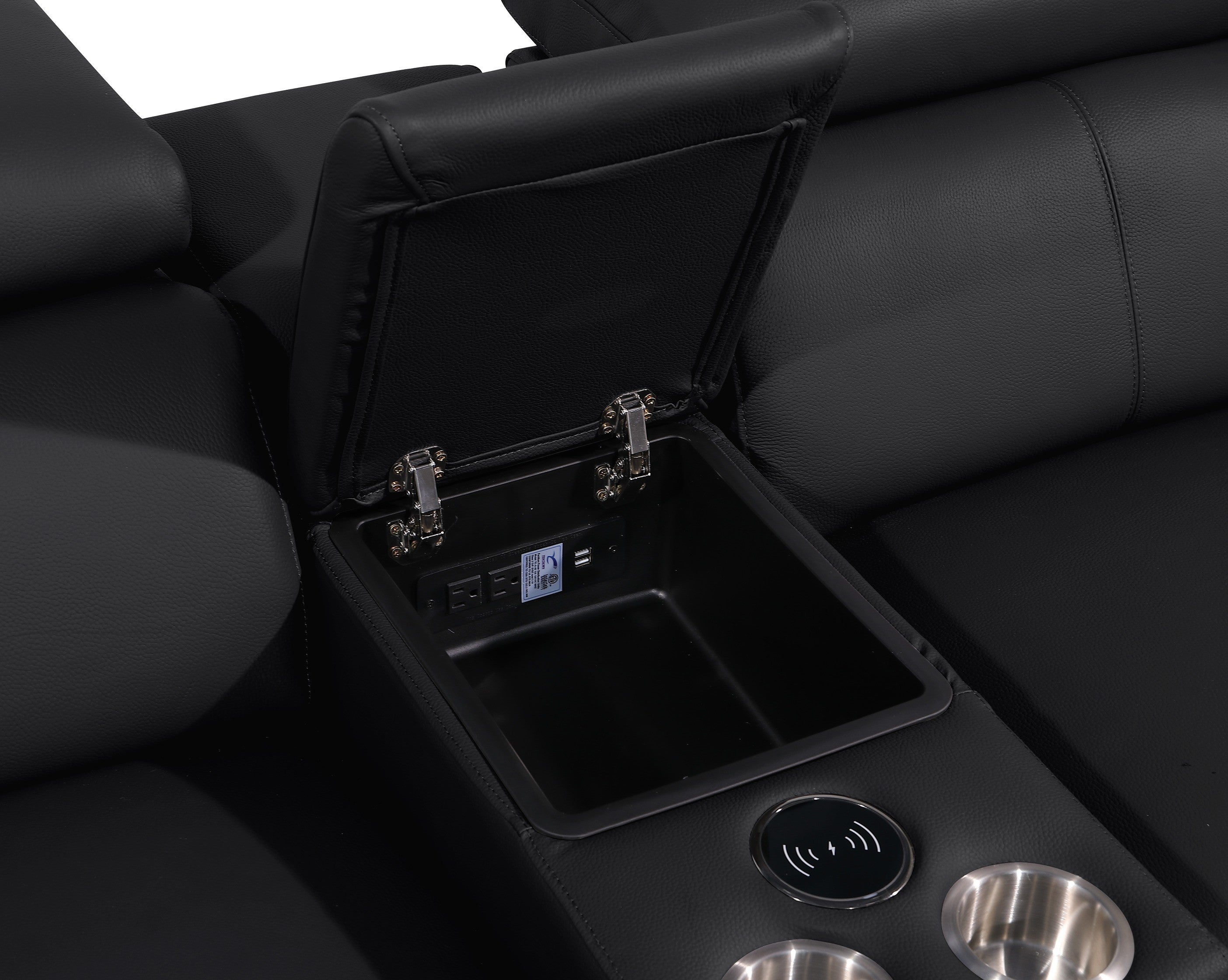 Global United 1246BK-6PC 6 pc Divan black italian leather power reclining sectional sofa power adjustable headrests wireless charging