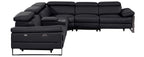 Global United 1246BK-6PC 6 pc Divan black italian leather power reclining sectional sofa power adjustable headrests wireless charging