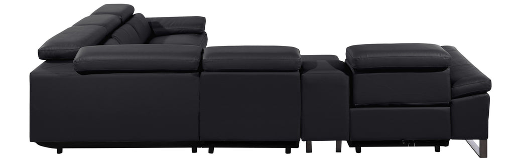 Global United 1246BK-6PC 6 pc Divan black italian leather power reclining sectional sofa power adjustable headrests wireless charging