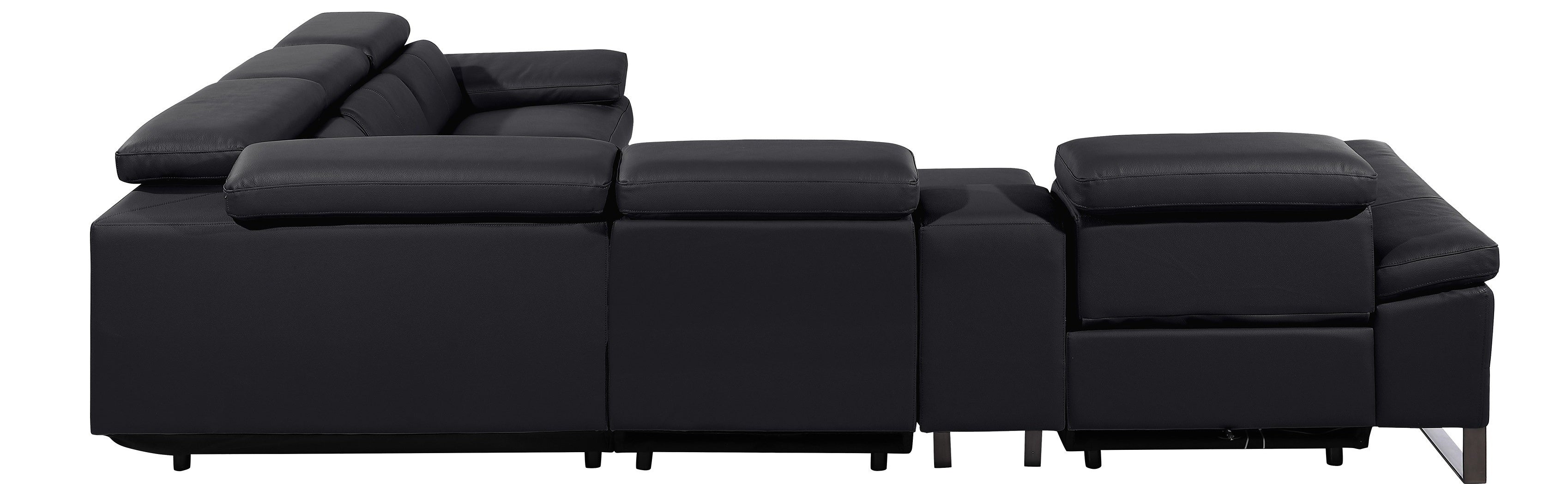 Global United 1246BK-6PC 6 pc Divan black italian leather power reclining sectional sofa power adjustable headrests wireless charging