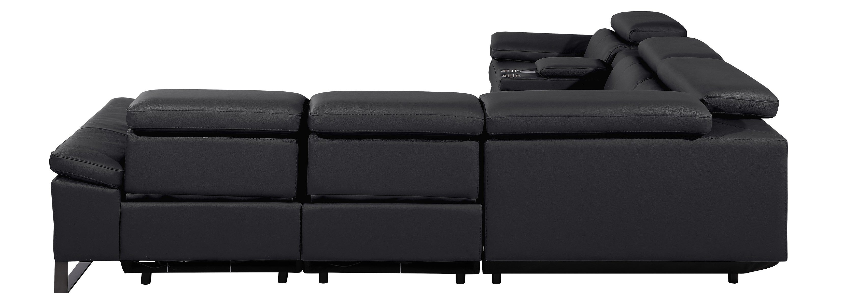 Global United 1246BK-6PC 6 pc Divan black italian leather power reclining sectional sofa power adjustable headrests wireless charging