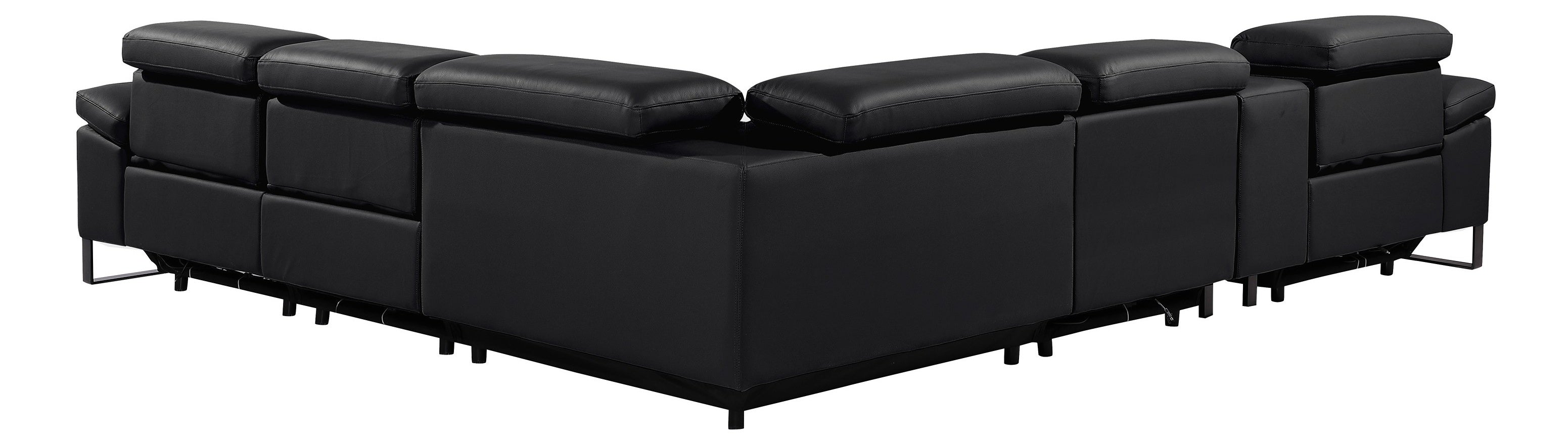 Global United 1246BK-6PC 6 pc Divan black italian leather power reclining sectional sofa power adjustable headrests wireless charging