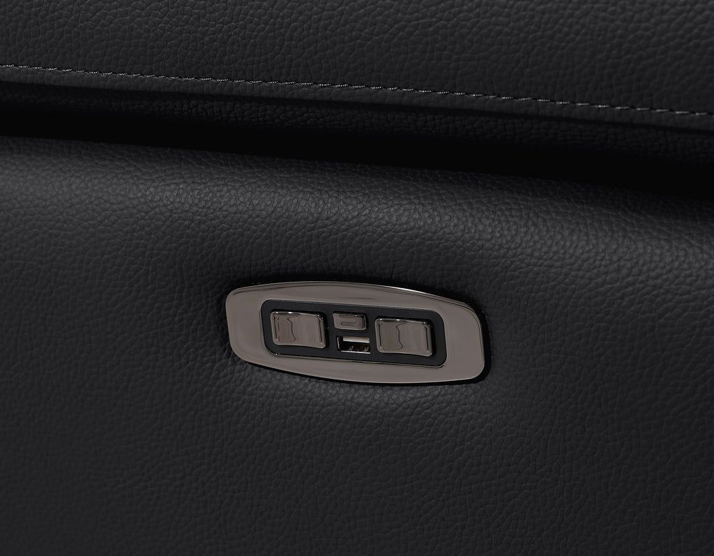 Global United 1246BK-6PC 6 pc Divan black italian leather power reclining sectional sofa power adjustable headrests wireless charging