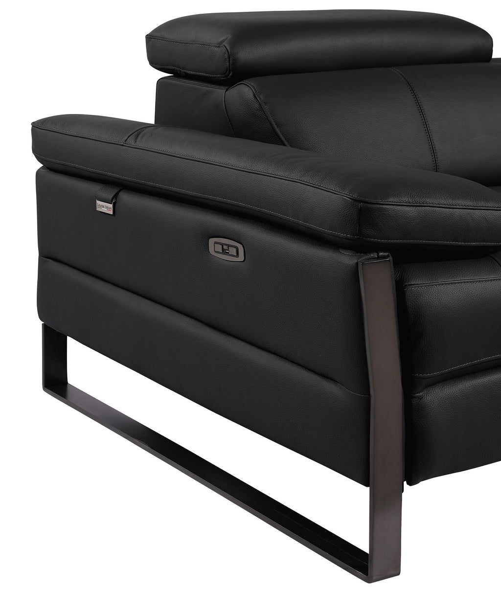 Global United 1246BK-6PC 6 pc Divan black italian leather power reclining sectional sofa power adjustable headrests wireless charging