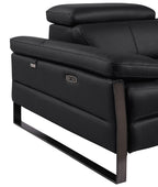 Global United 1246BK-6PC 6 pc Divan black italian leather power reclining sectional sofa power adjustable headrests wireless charging