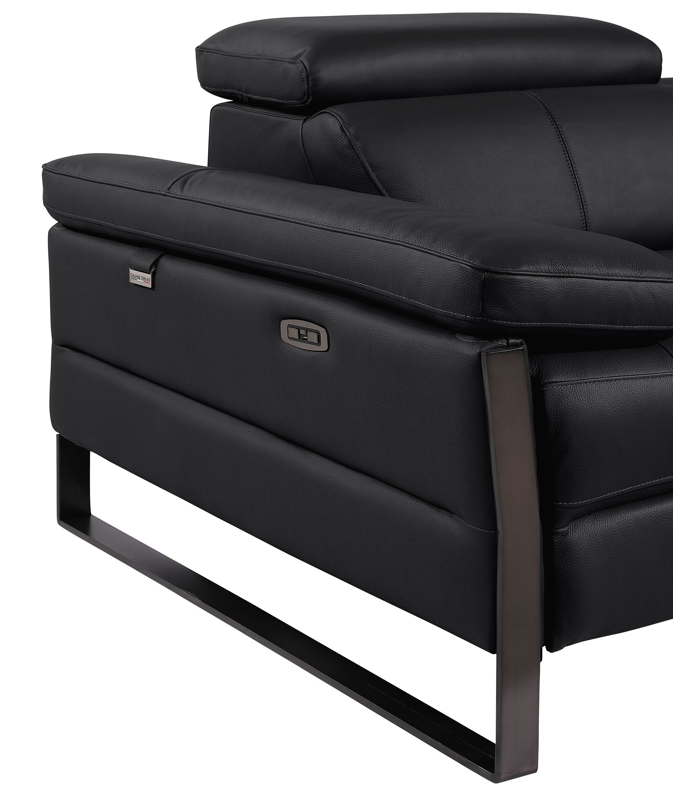 Global United 1246BK-6PC 6 pc Divan black italian leather power reclining sectional sofa power adjustable headrests wireless charging