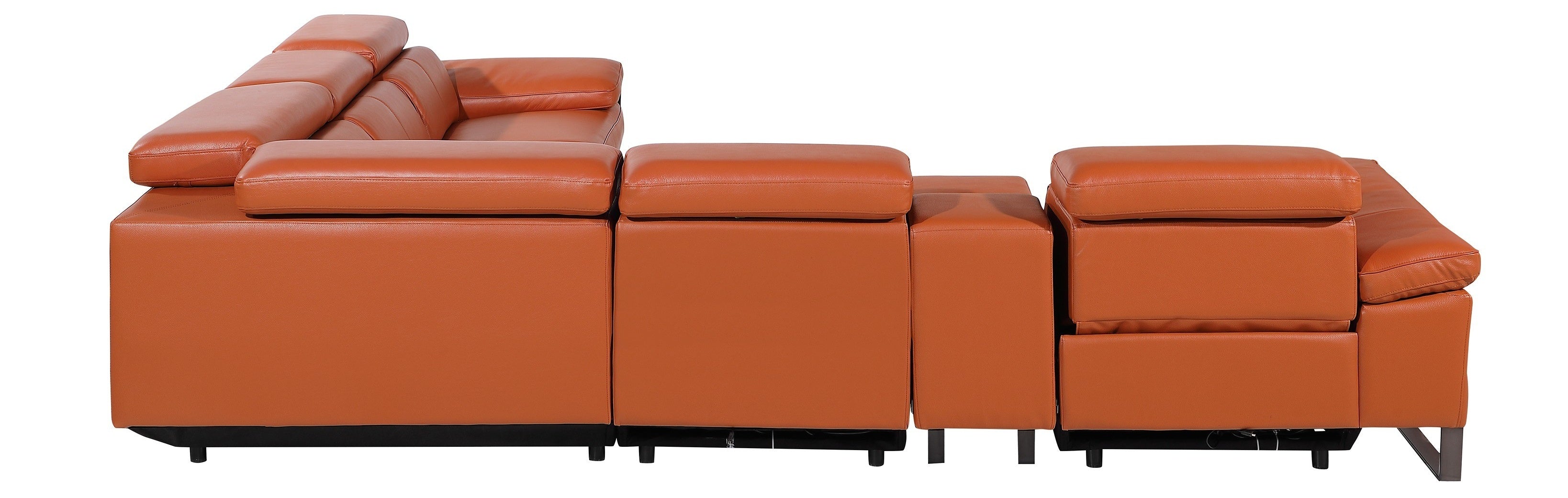 Global United 1246CM-6PC 6 pc Divan camel italian leather power reclining sectional sofa power adjustable headrests wireless charging