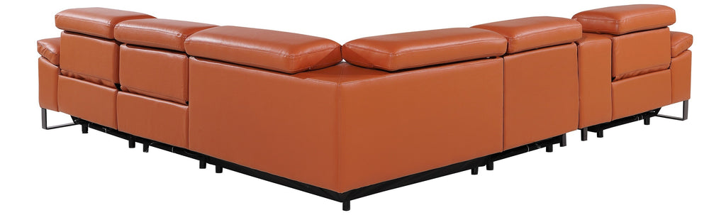 Global United 1246CM-6PC 6 pc Divan camel italian leather power reclining sectional sofa power adjustable headrests wireless charging