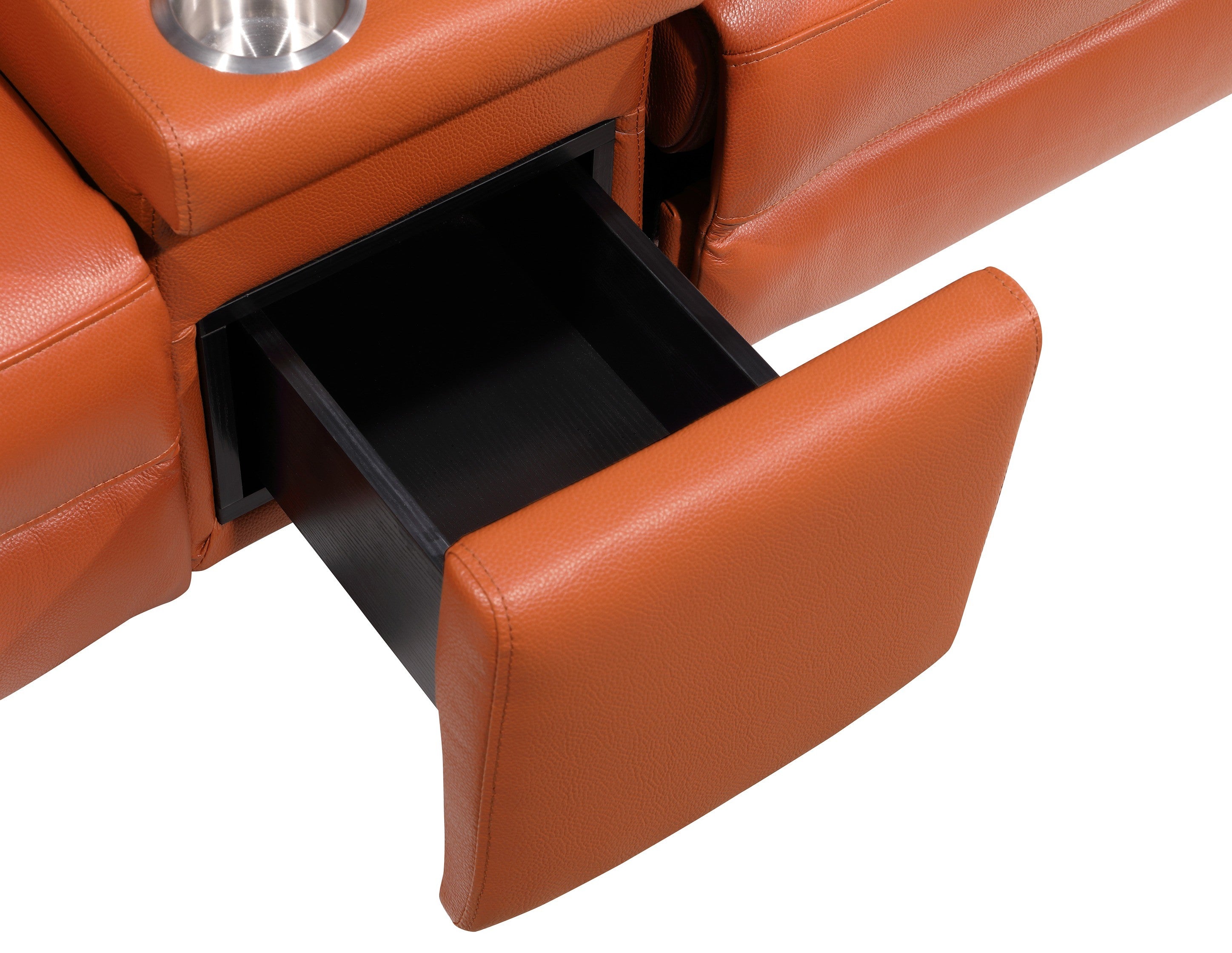 Global United 1246CM-6PC 6 pc Divan camel italian leather power reclining sectional sofa power adjustable headrests wireless charging