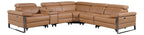 Global United 1246CG-6PC 6 pc Divan cognac italian leather power reclining sectional sofa power adjustable headrests wireless charging