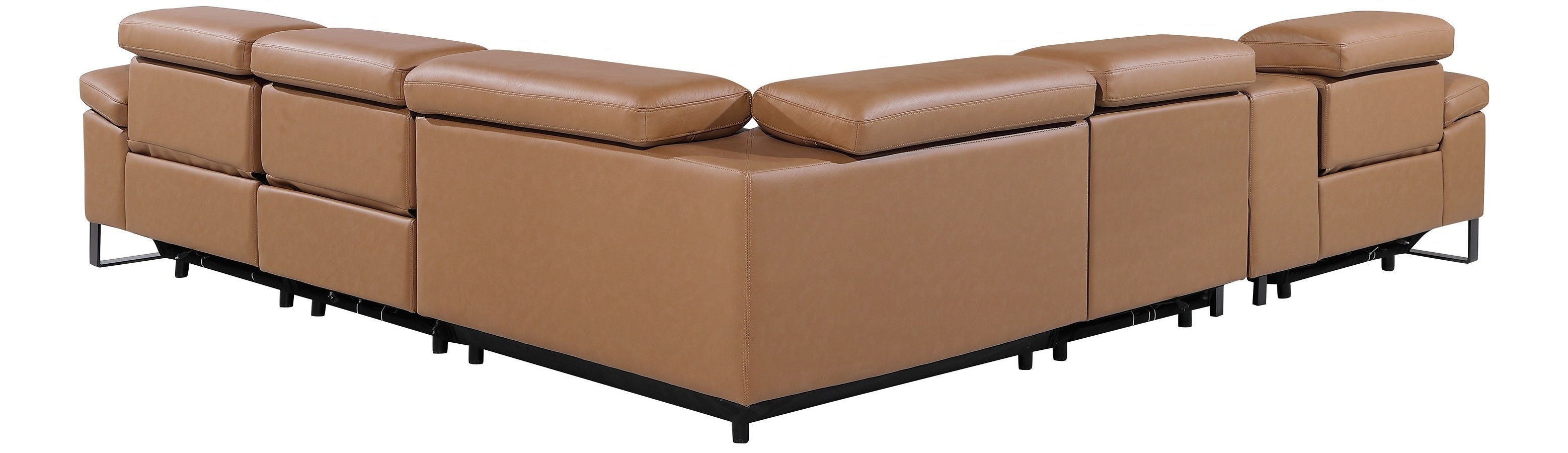 Global United 1246CG-6PC 6 pc Divan cognac italian leather power reclining sectional sofa power adjustable headrests wireless charging