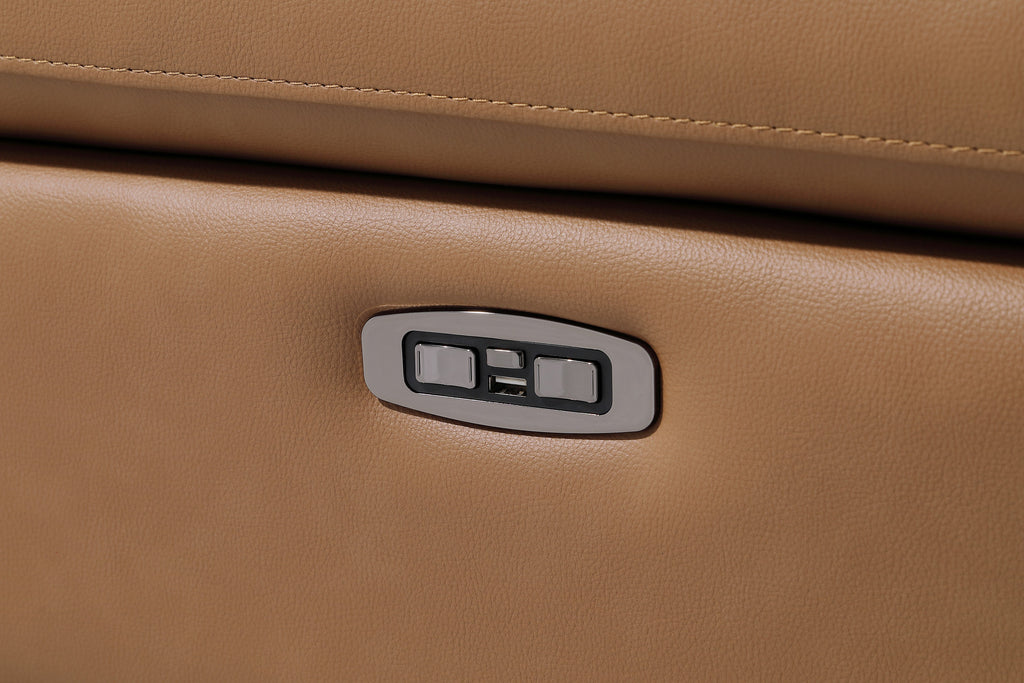 Global United 1246CG-6PC 6 pc Divan cognac italian leather power reclining sectional sofa power adjustable headrests wireless charging