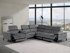 Global United 1246DG-6PC 6 pc Divan dark grey italian leather power reclining sectional sofa power adjustable headrests wireless charging
