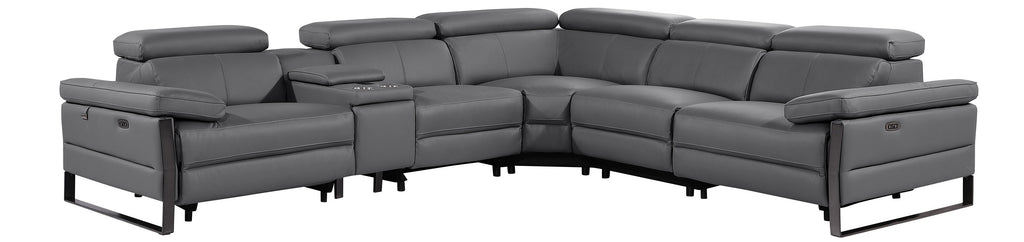 Global United 1246DG-6PC 6 pc Divan dark grey italian leather power reclining sectional sofa power adjustable headrests wireless charging