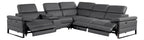 Global United 1246DG-6PC 6 pc Divan dark grey italian leather power reclining sectional sofa power adjustable headrests wireless charging