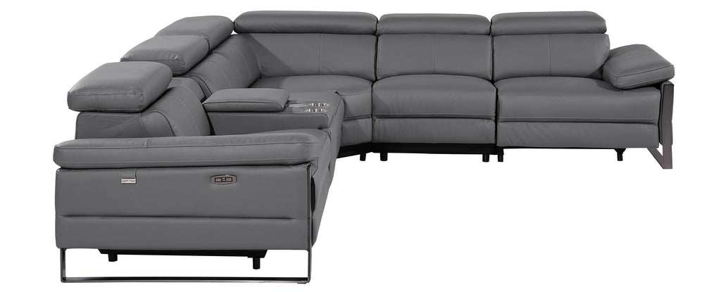 Global United 1246DG-6PC 6 pc Divan dark grey italian leather power reclining sectional sofa power adjustable headrests wireless charging