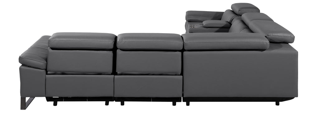 Global United 1246DG-6PC 6 pc Divan dark grey italian leather power reclining sectional sofa power adjustable headrests wireless charging
