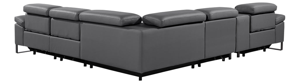 Global United 1246DG-6PC 6 pc Divan dark grey italian leather power reclining sectional sofa power adjustable headrests wireless charging
