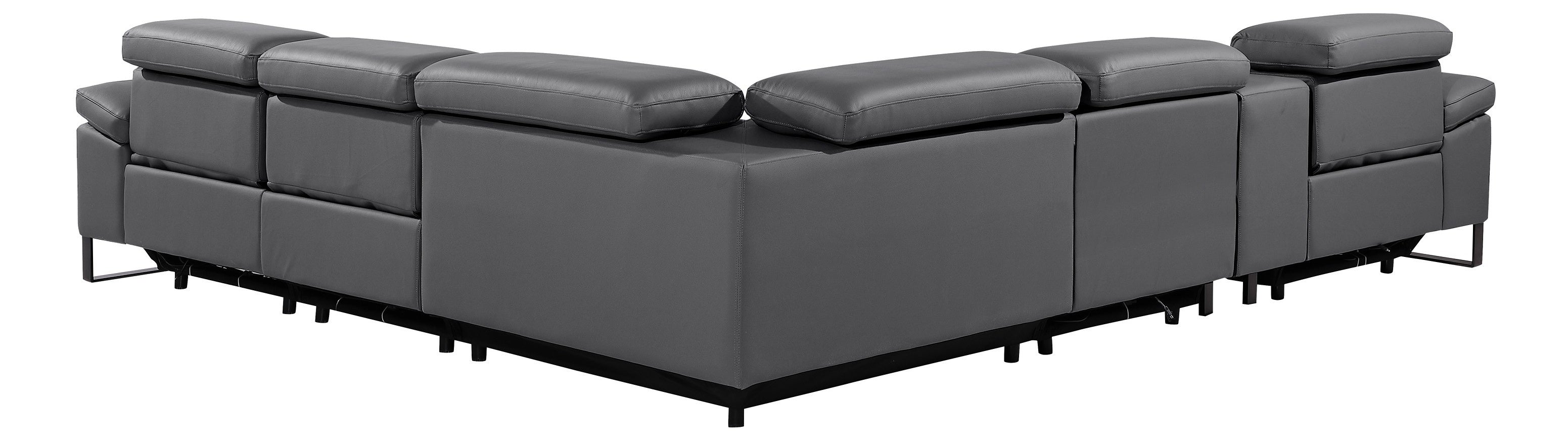 Global United 1246DG-6PC 6 pc Divan dark grey italian leather power reclining sectional sofa power adjustable headrests wireless charging