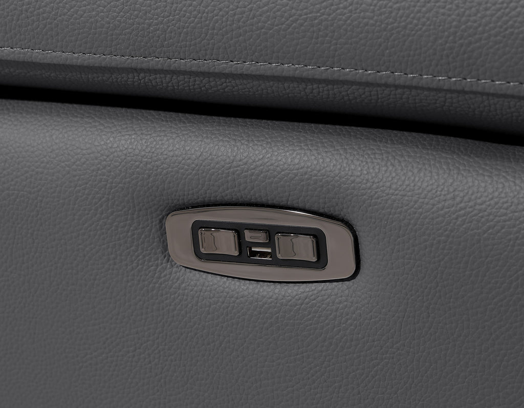 Global United 1246DG-6PC 6 pc Divan dark grey italian leather power reclining sectional sofa power adjustable headrests wireless charging