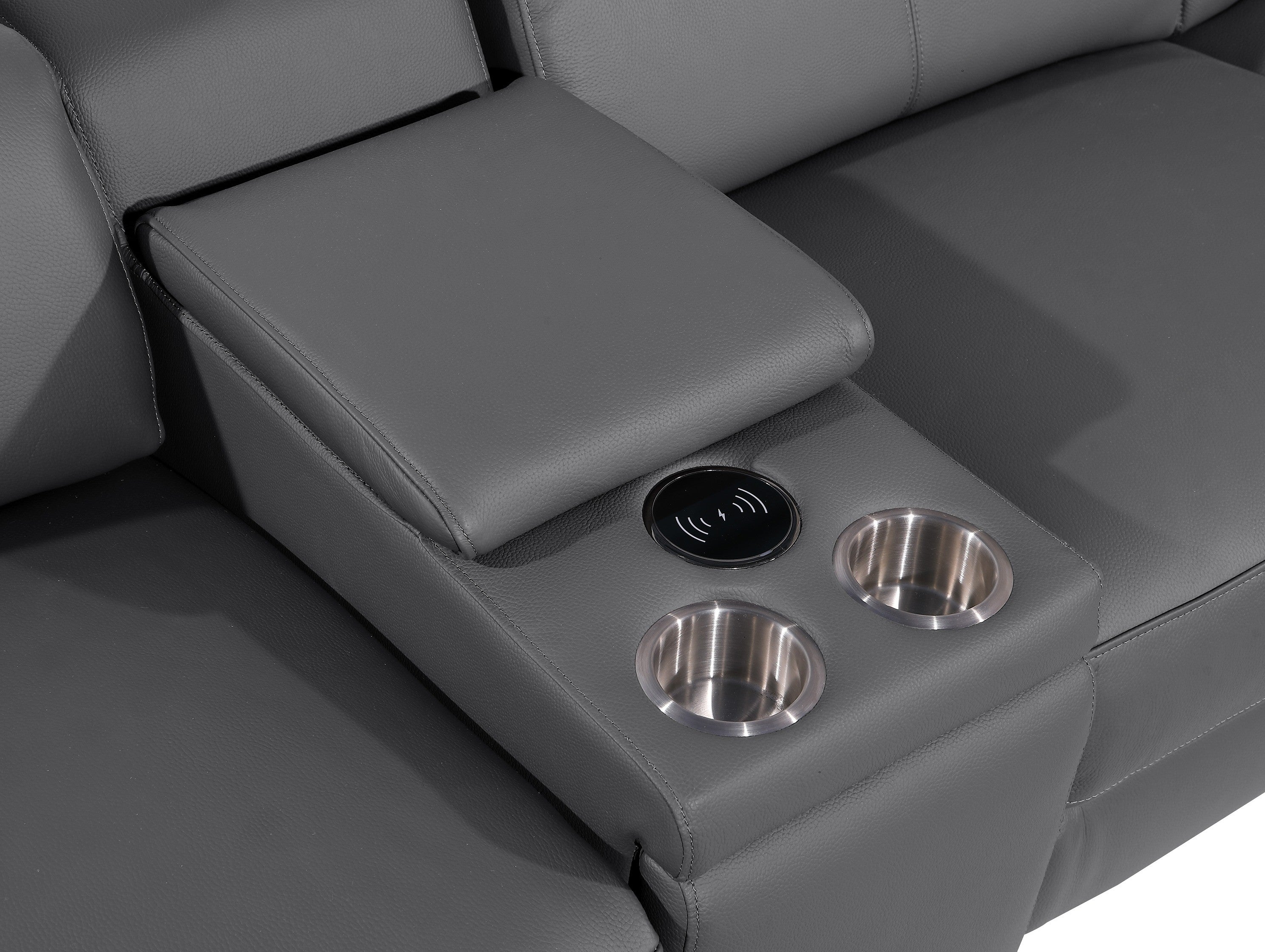 Global United 1246DG-6PC 6 pc Divan dark grey italian leather power reclining sectional sofa power adjustable headrests wireless charging