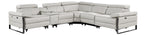 Global United DivanItalia Light Grey Italian Leather 6-Piece Power Reclining Sectional Sofa with Power Adjustable Headrests and Wireless Charging – 1246LG-6PC