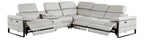 Global United DivanItalia Light Grey Italian Leather 6-Piece Power Reclining Sectional Sofa with Power Adjustable Headrests and Wireless Charging – 1246LG-6PC