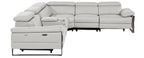 Global United DivanItalia Light Grey Italian Leather 6-Piece Power Reclining Sectional Sofa with Power Adjustable Headrests and Wireless Charging – 1246LG-6PC