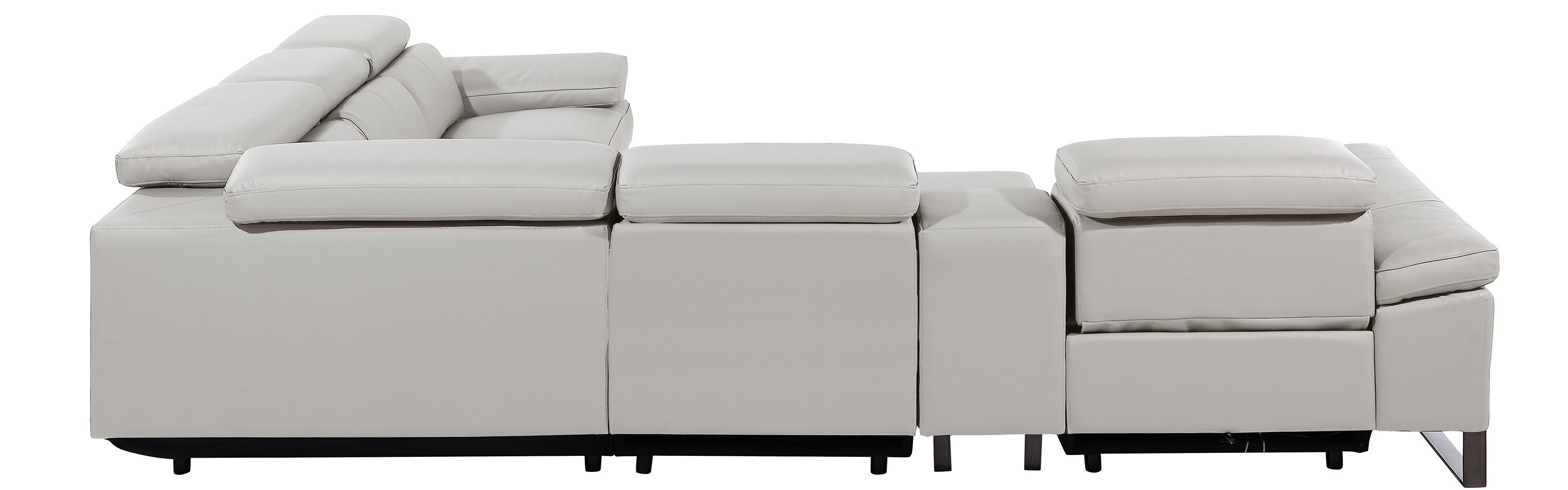Global United DivanItalia Light Grey Italian Leather 6-Piece Power Reclining Sectional Sofa with Power Adjustable Headrests and Wireless Charging – 1246LG-6PC