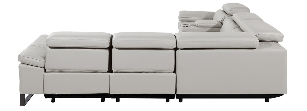 Global United DivanItalia Light Grey Italian Leather 6-Piece Power Reclining Sectional Sofa with Power Adjustable Headrests and Wireless Charging – 1246LG-6PC