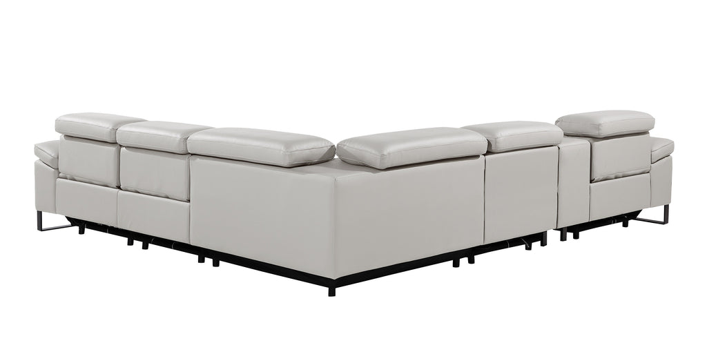 Global United DivanItalia Light Grey Italian Leather 6-Piece Power Reclining Sectional Sofa with Power Adjustable Headrests and Wireless Charging – 1246LG-6PC